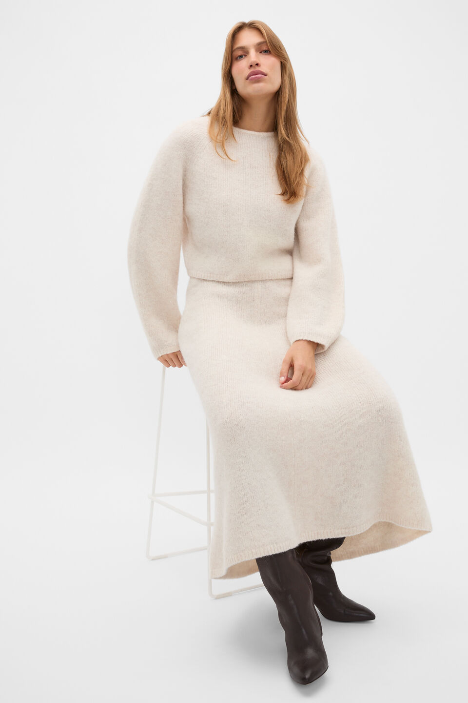 Luxe Fluffy Crop Knit  Vanilla Cream Marle
