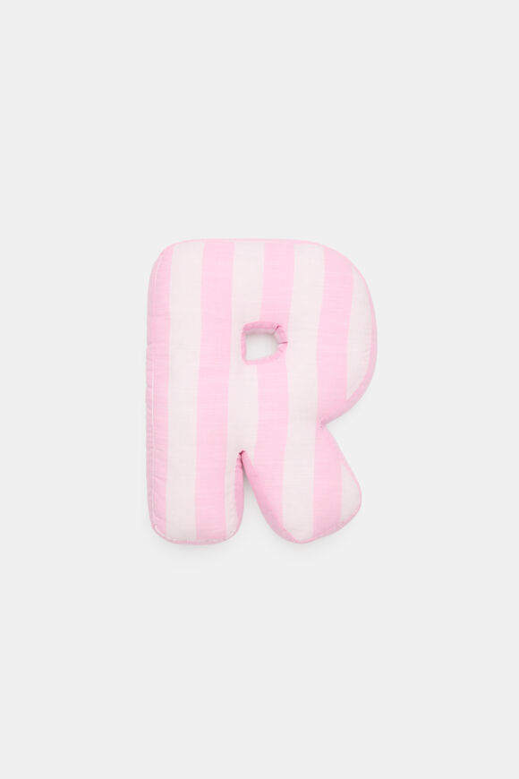 Pink Stripe Initial Cushion  R  hi-res