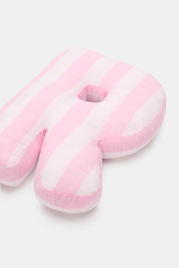 Pink Stripe Initial Cushion  R  hi-res
