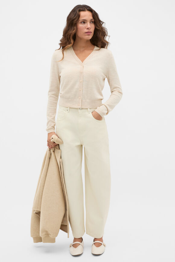 Australian Merino V Neck Cardigan  Wheat Marle  hi-res
