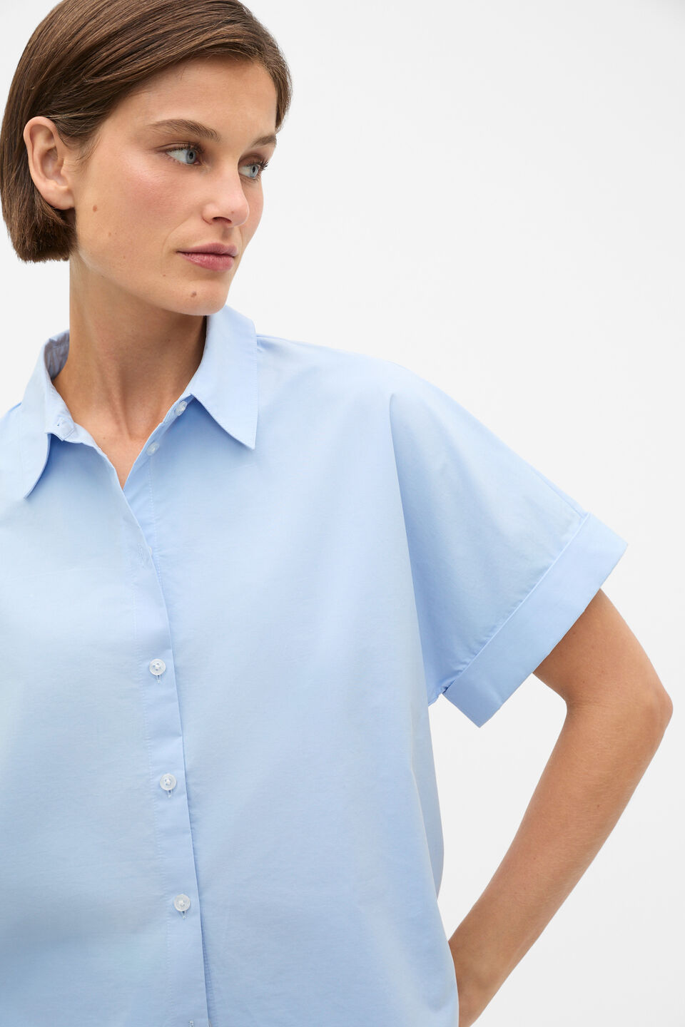 Poplin Short Sleeve Shirt  Chalk Blue