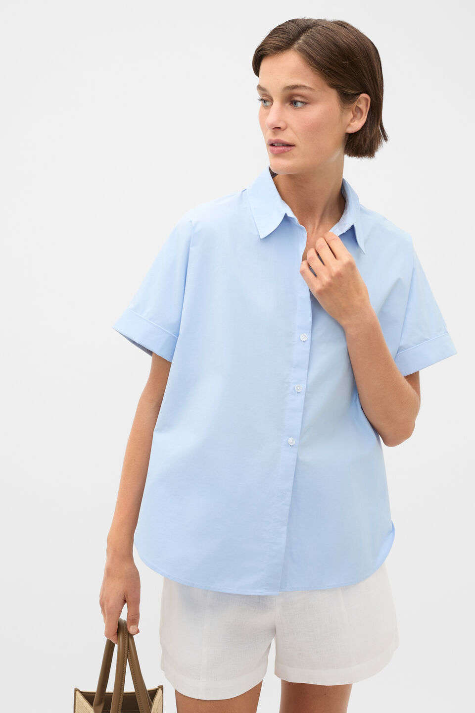 Poplin Short Sleeve Shirt  Chalk Blue