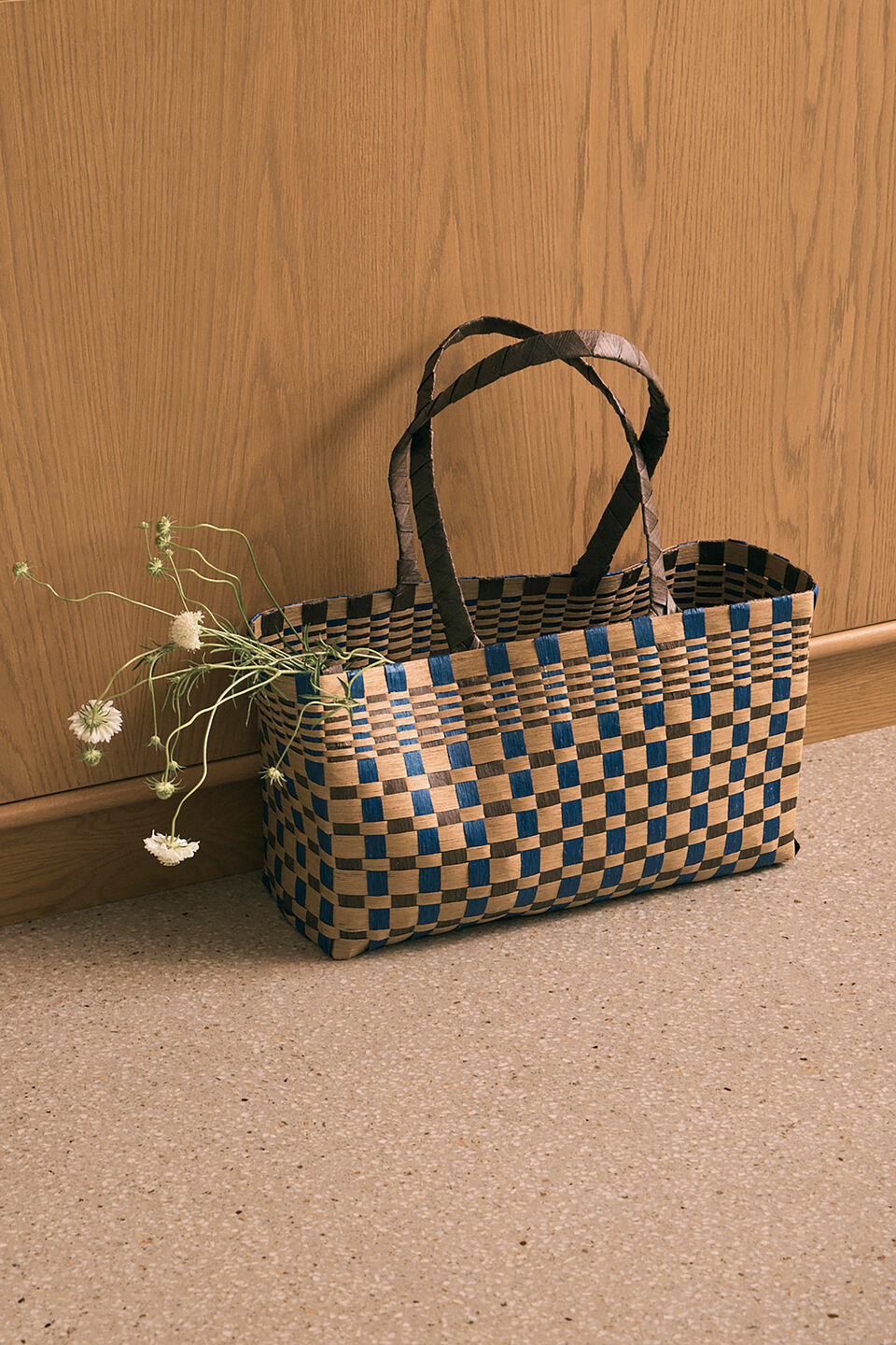 Paper Woven Market Bag  Vintage Indigo