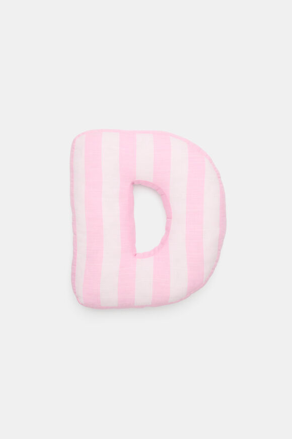 Pink Stripe Initial Cushion  D  hi-res