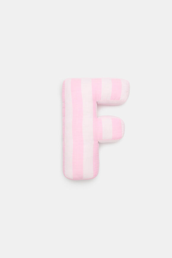 Pink Stripe Initial Cushion  F  hi-res