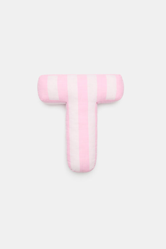 Pink Stripe Initial Cushion  T  hi-res