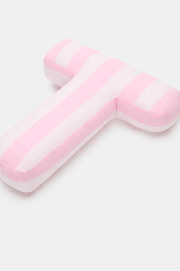 Pink Stripe Initial Cushion  T  hi-res
