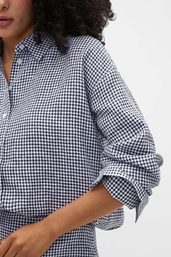 Linen Gingham Oversized Shirt  Twilight Blue Gingham  hi-res