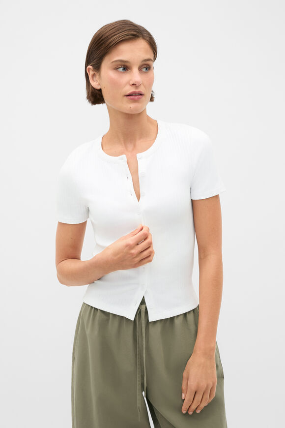 Button Through Rib Top  Whisper White  hi-res