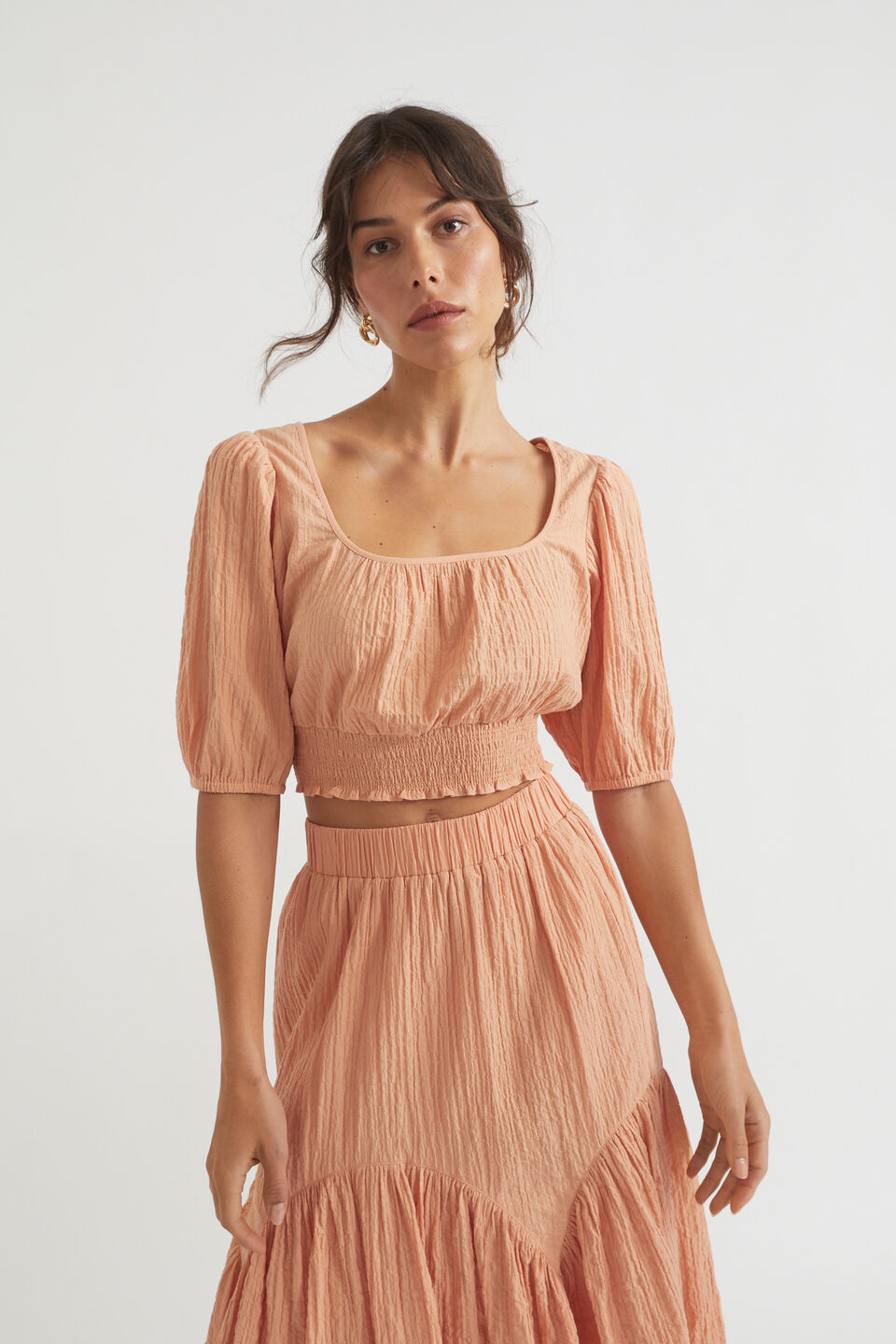Seersucker Crop Top  Peach Bloom