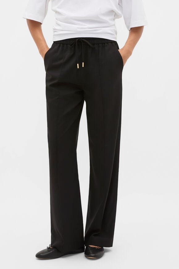 Elasticated Tie Front Pant  Black  hi-res