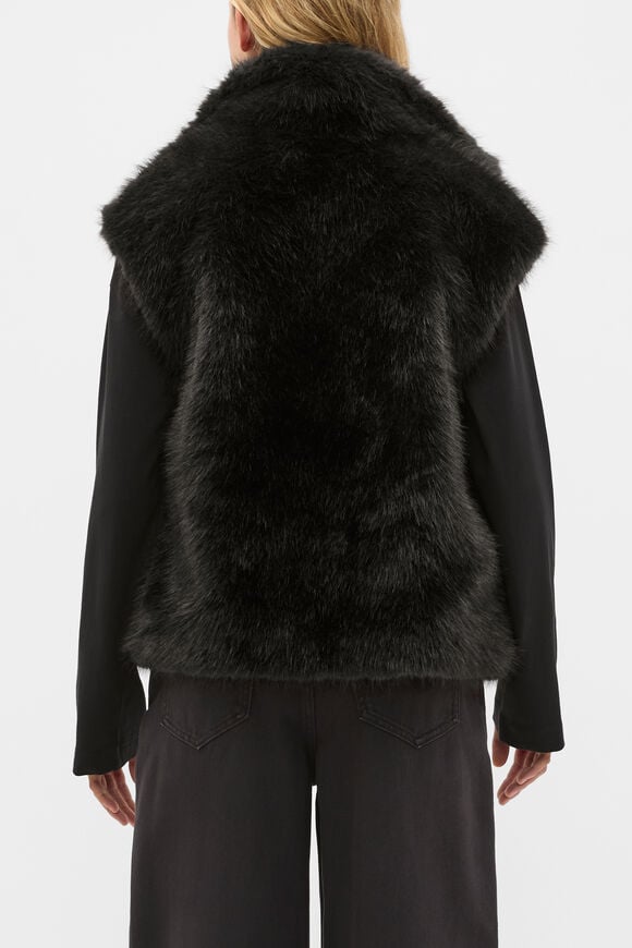 Faux Fur Zip Through Vest  Black  hi-res