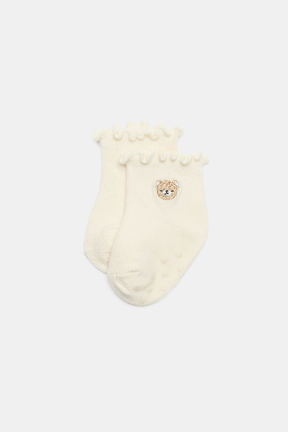Baby Embroidered Bear Sock  Nutmeg  hi-res