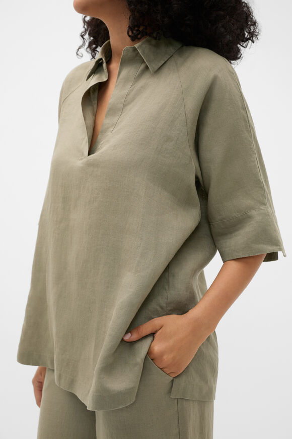 Core Linen Half Placket Popover  Caper  hi-res