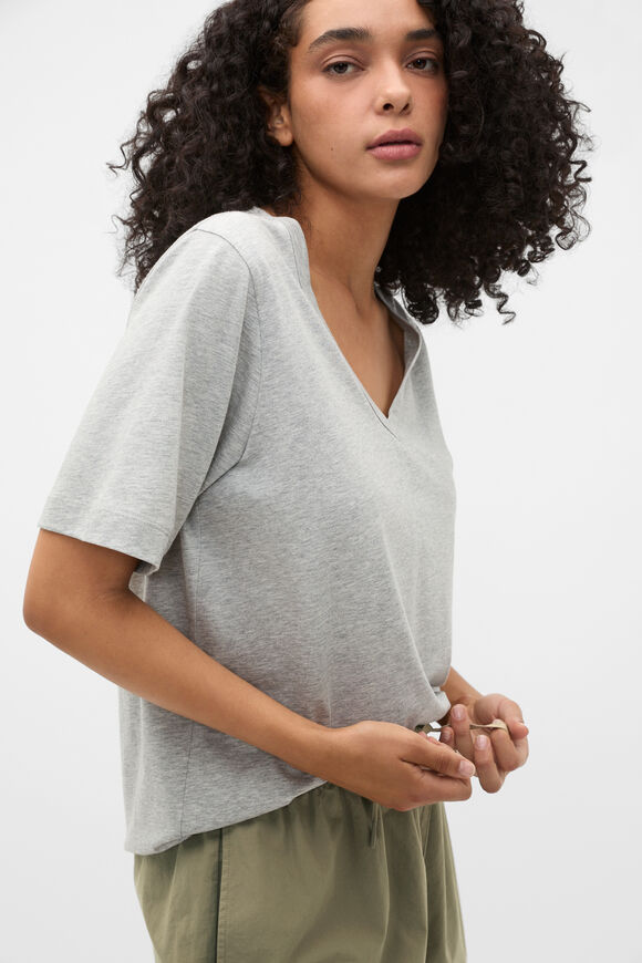 Cotton V Neck Relaxed Tee  Feather Grey Marle  hi-res