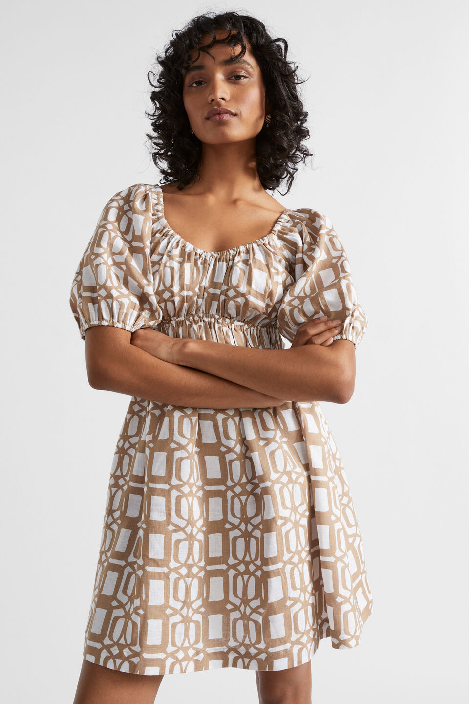 Linen Retro Mini Dress  Barley Retro