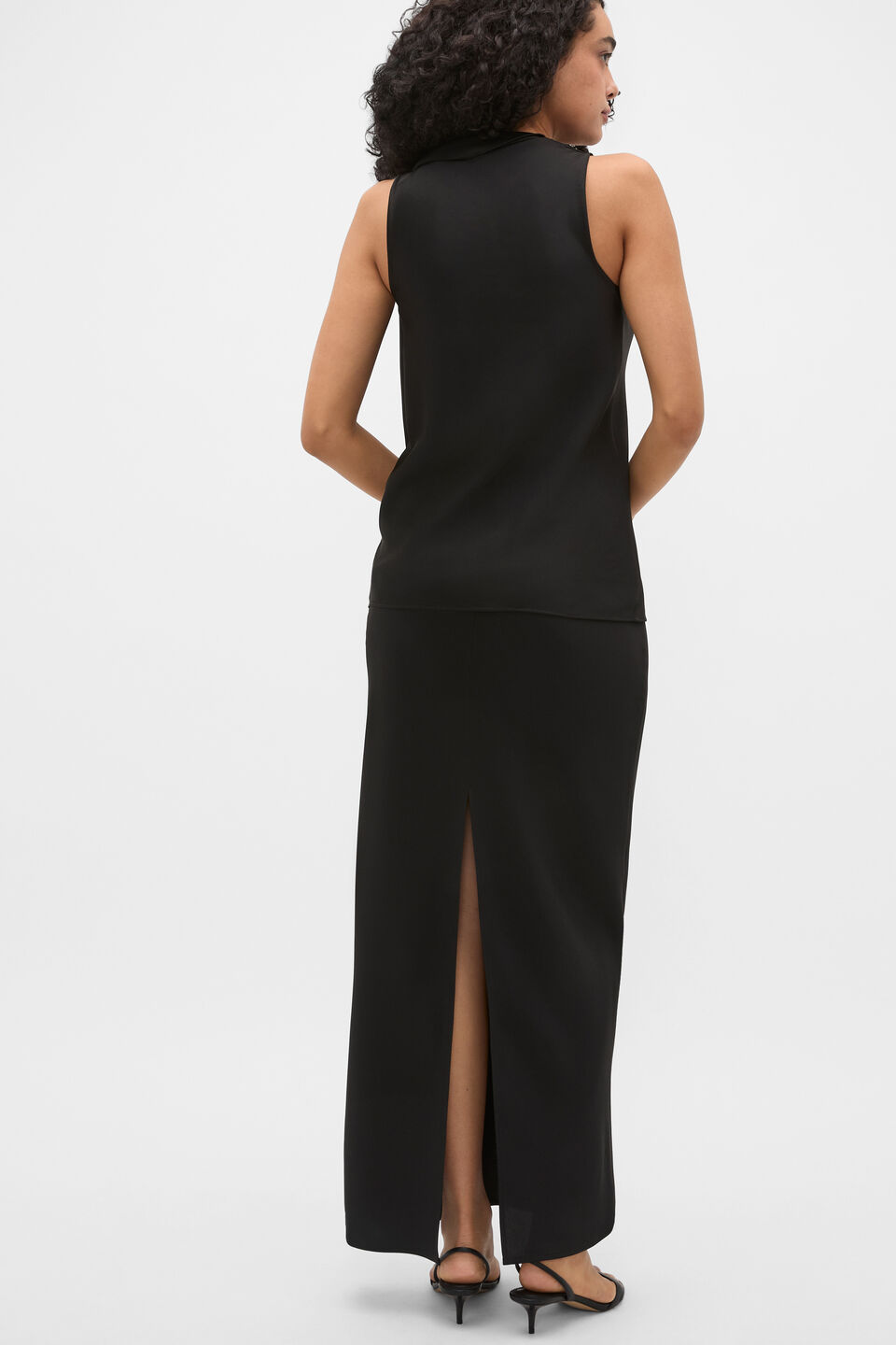 90s Satin Wrap Neck Top  Black