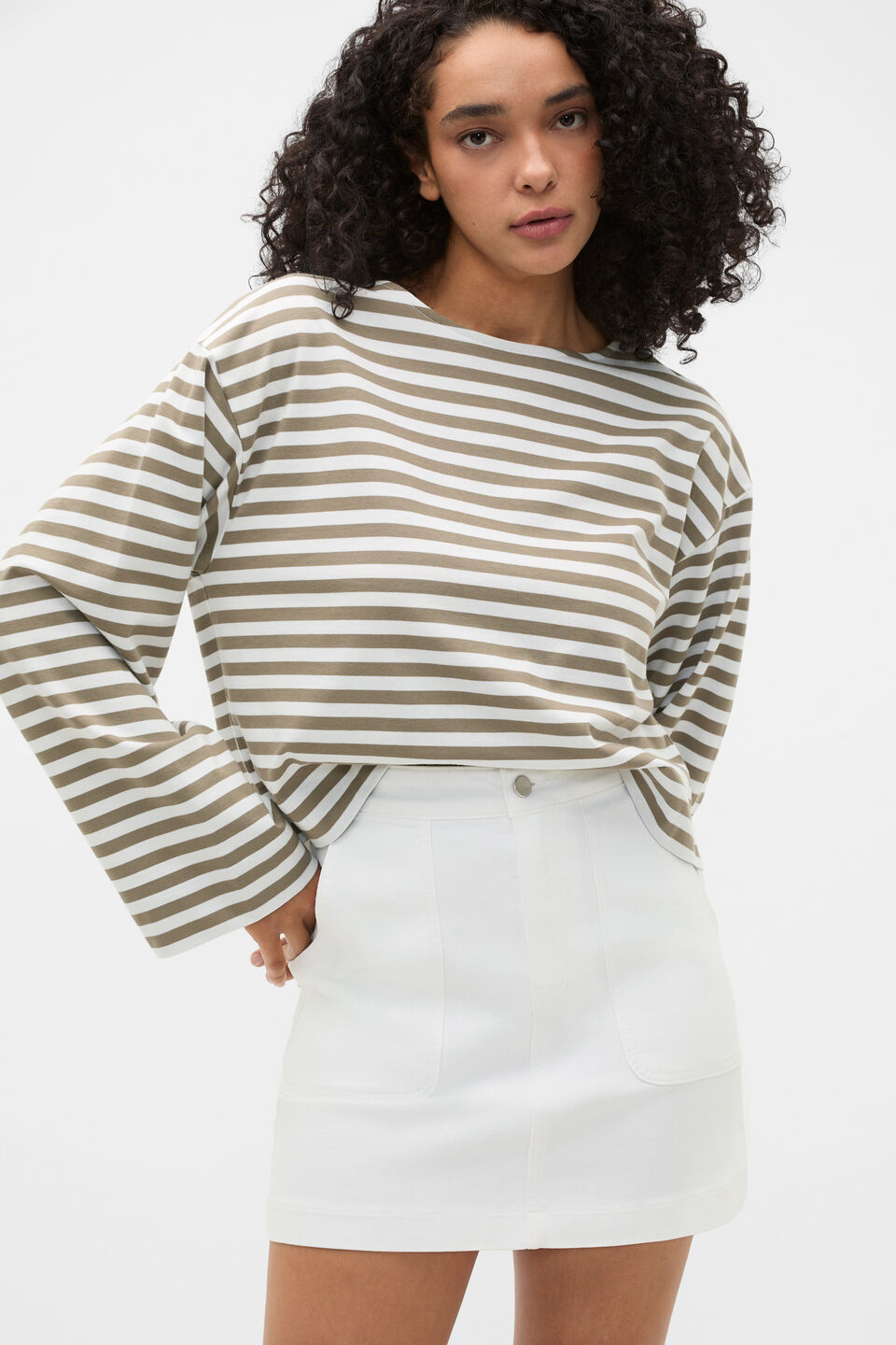 Denim A-Line Pocket Mini Skirt  White