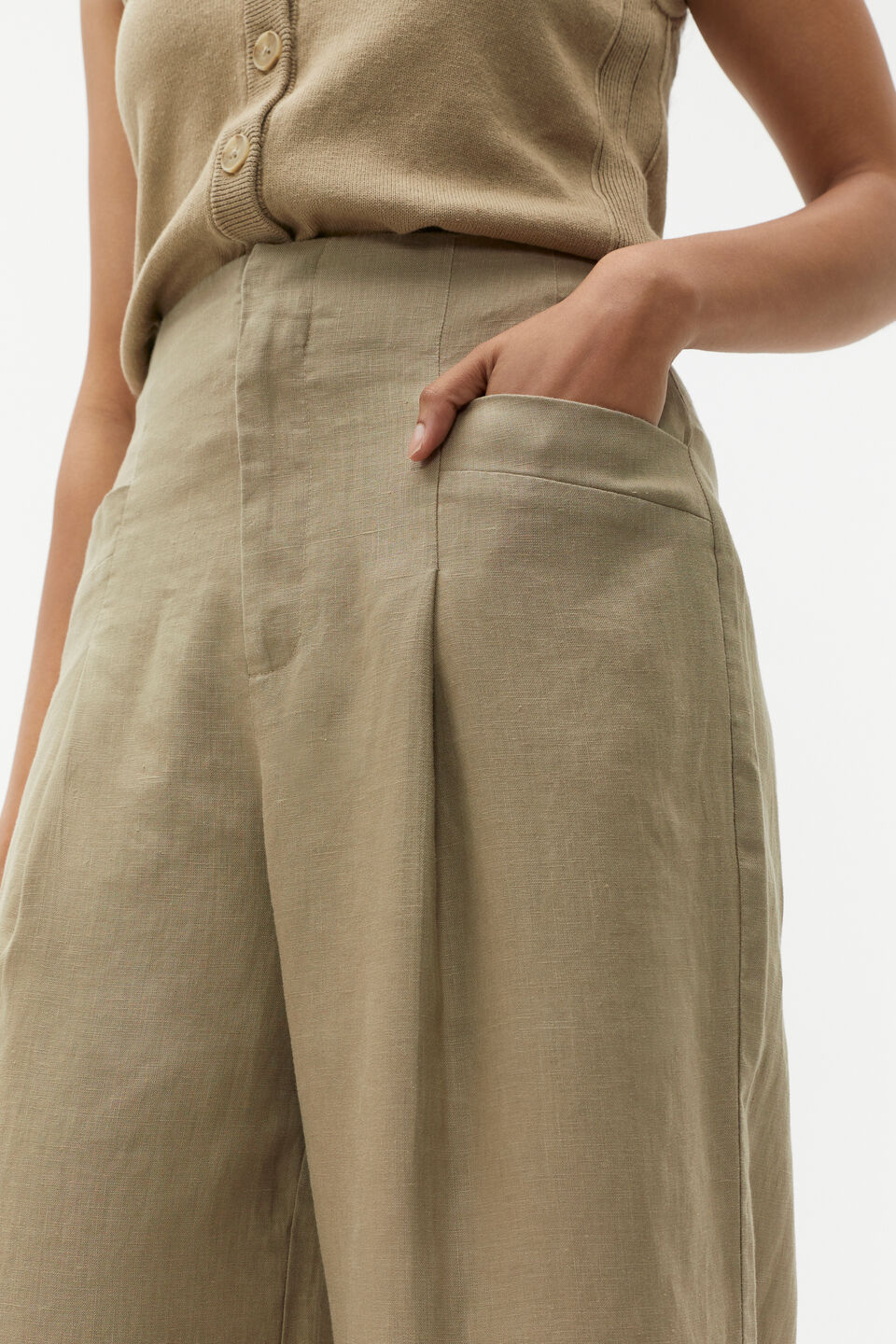 Linen High Rise Pleat Pant  Rosemary