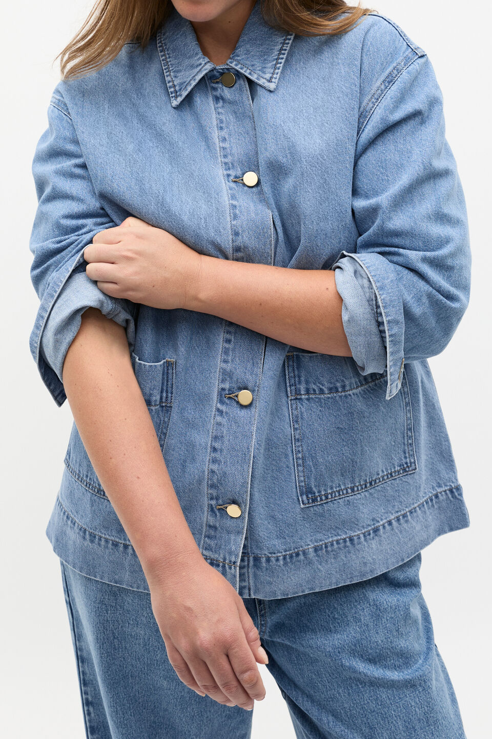 Denim Pocket Shacket  Mist Blue Wash