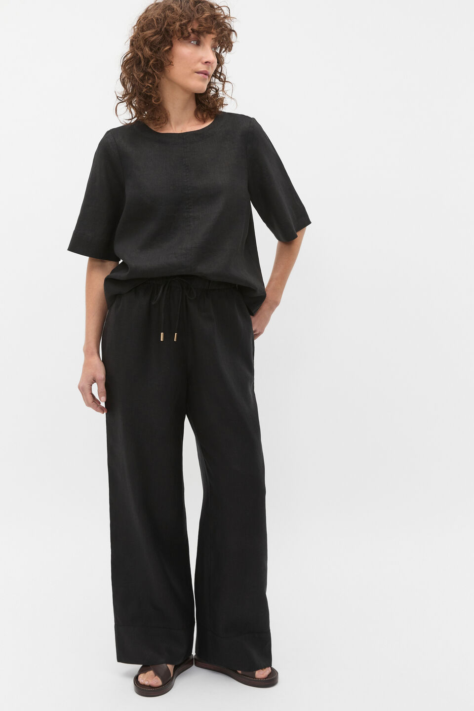 Core Linen Casual Tie Pant  Black