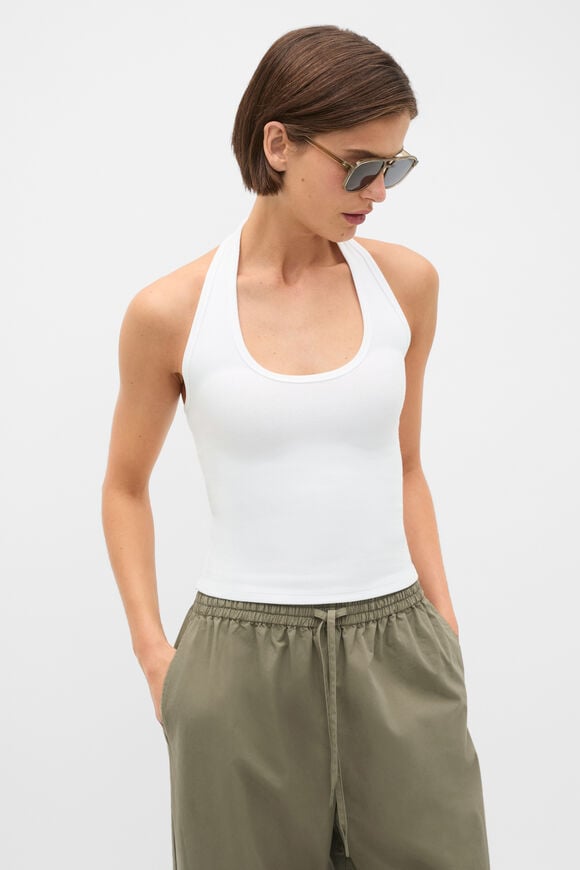 Halter Rib Scoop Neck Tank  Whisper White  hi-res