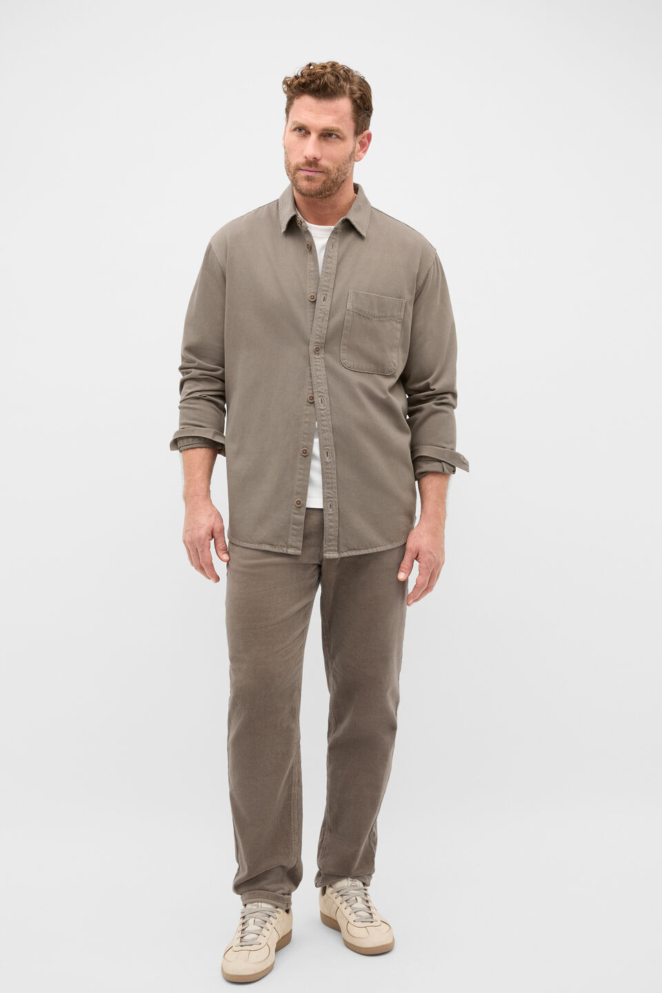 Long Sleeve Twill Shirt  Taupe