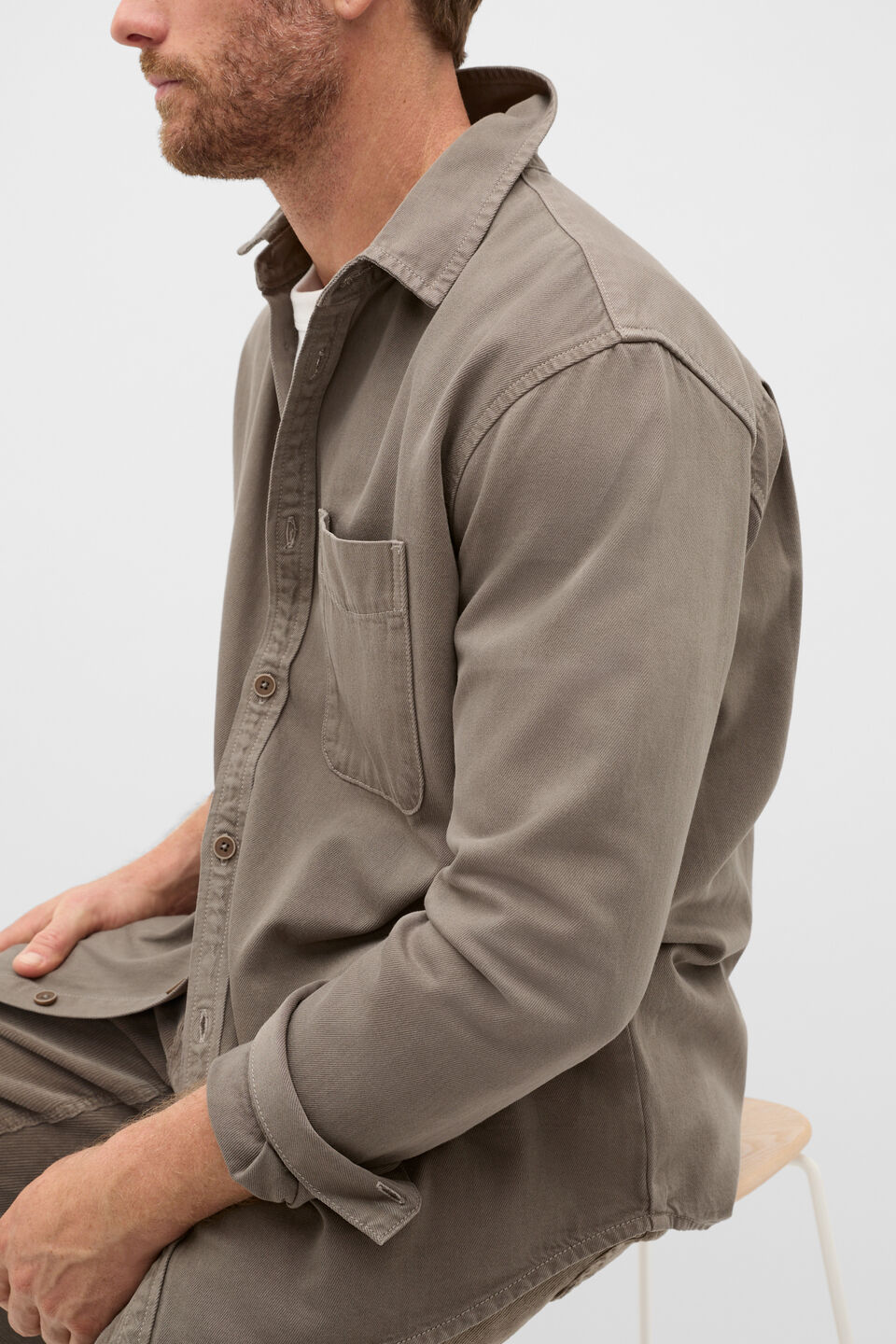 Long Sleeve Twill Shirt  Taupe