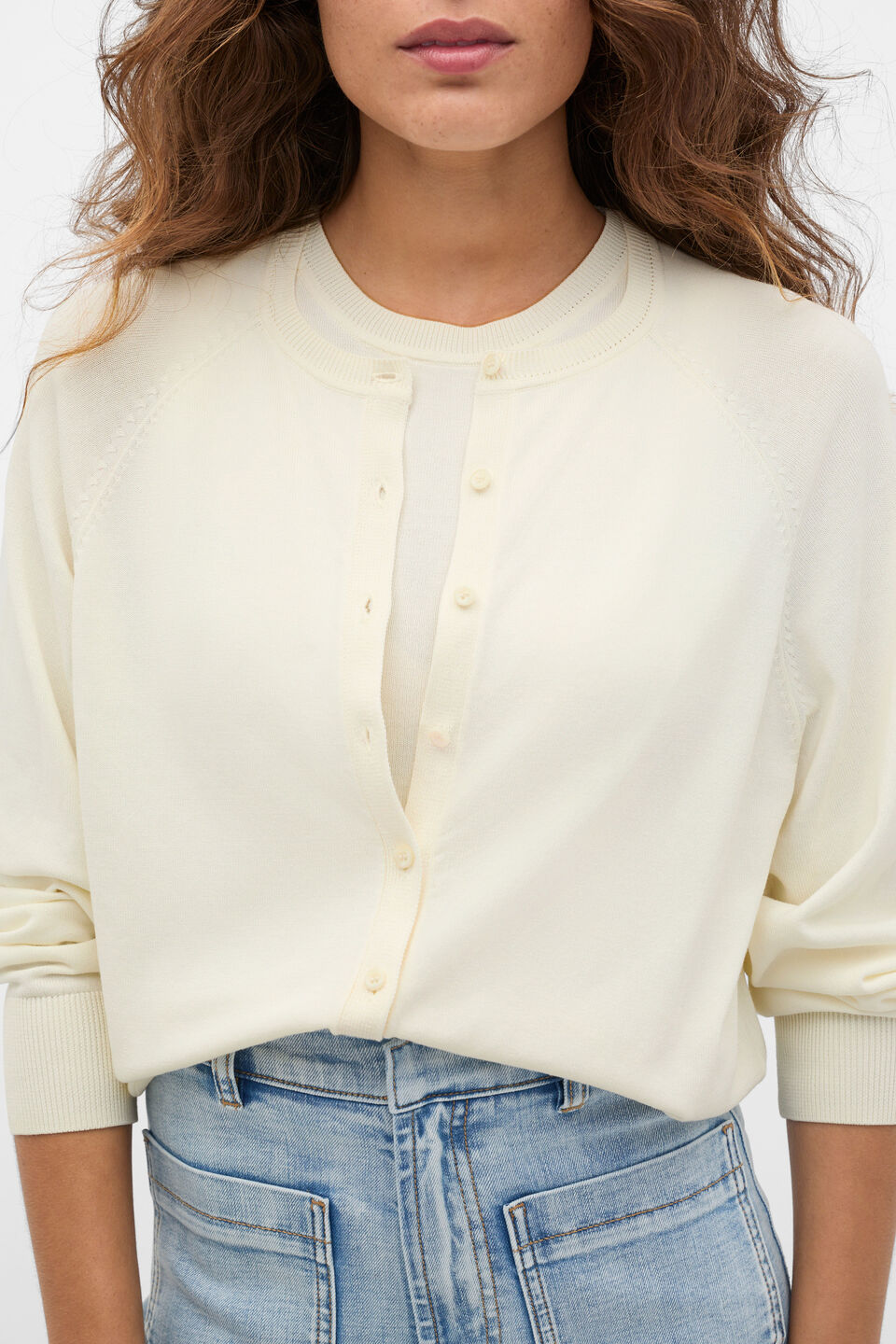 Cotton Blend Raglan Cardigan  Coconut Cream