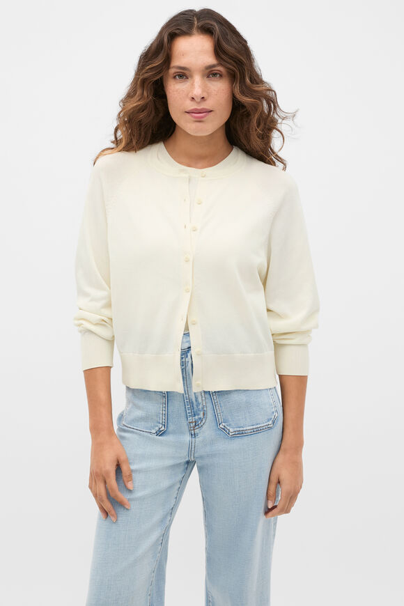 Cotton Blend Raglan Cardigan  Coconut Cream  hi-res