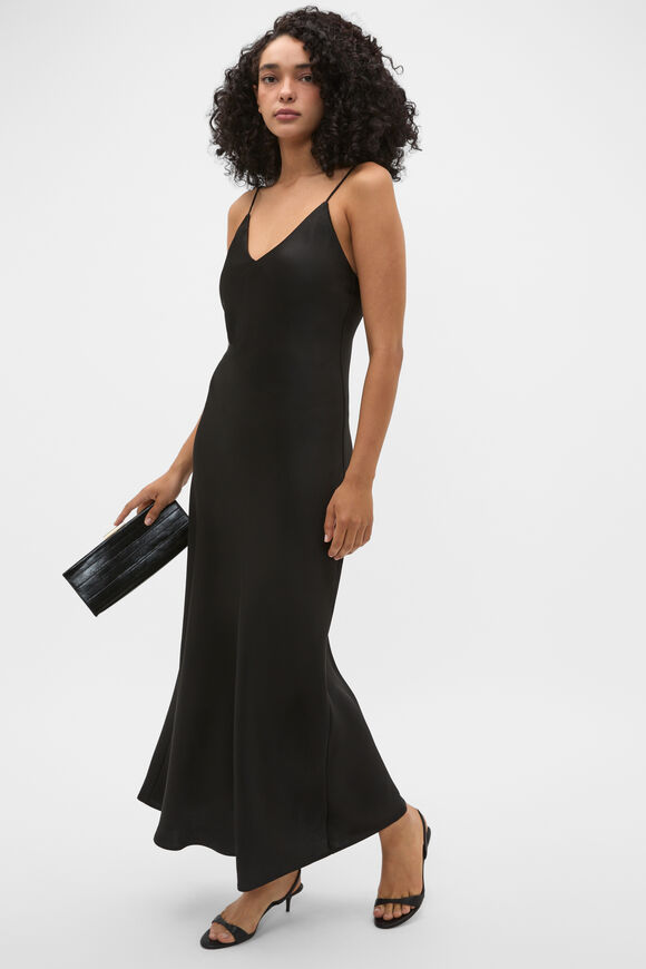 90s Satin Slip Maxi Dress  Black  hi-res