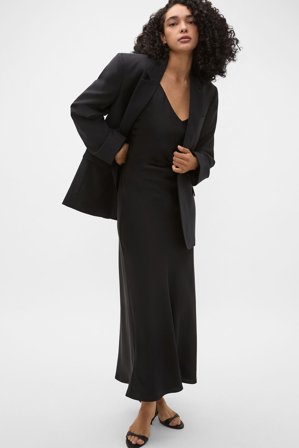 90s Satin Slip Maxi Dress  Black
