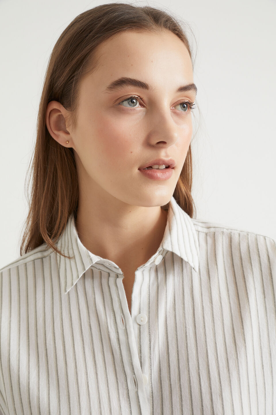 Cotton Sleep Shirt  Olive Stripe