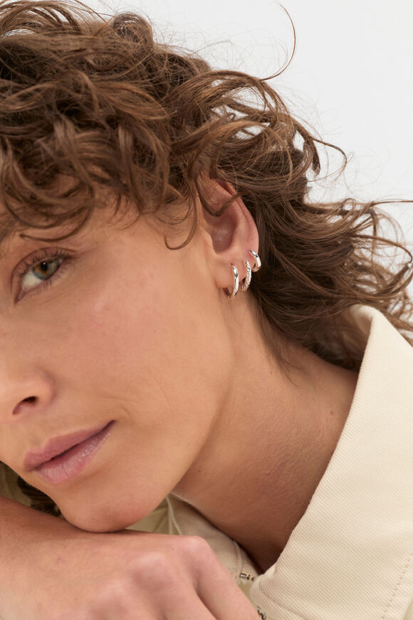 Textured Huggie Ear Pack  Silver  hi-res