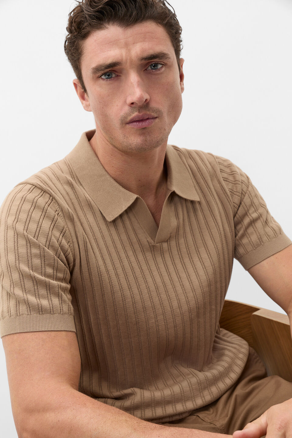 Stripe Cotton Knit Polo  Dark Stone