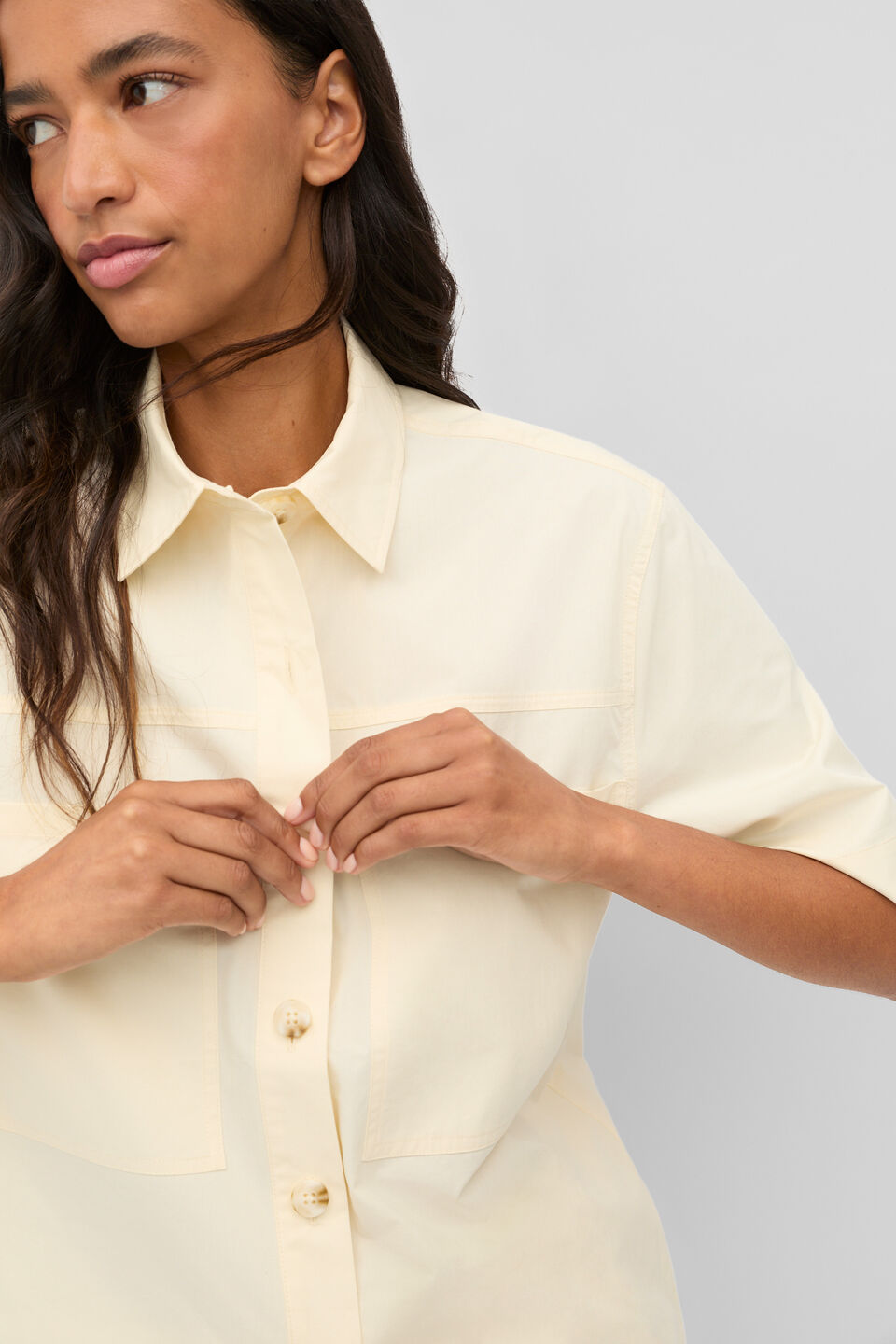 Cotton Poplin Utility Shirt  Coconut Cream