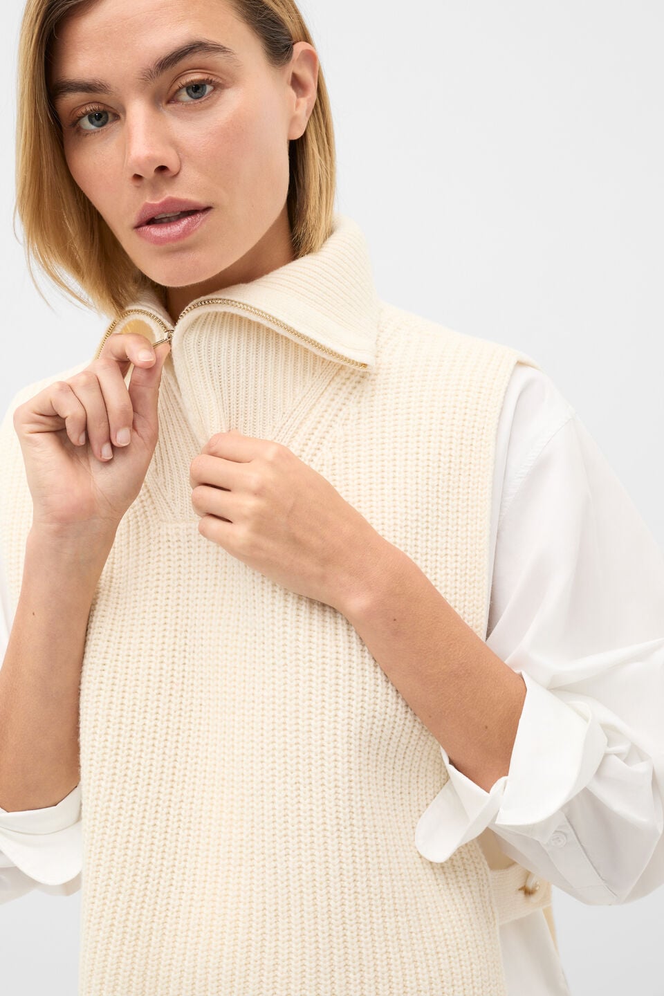 Rib Knit Collar Bib  Coconut Cream