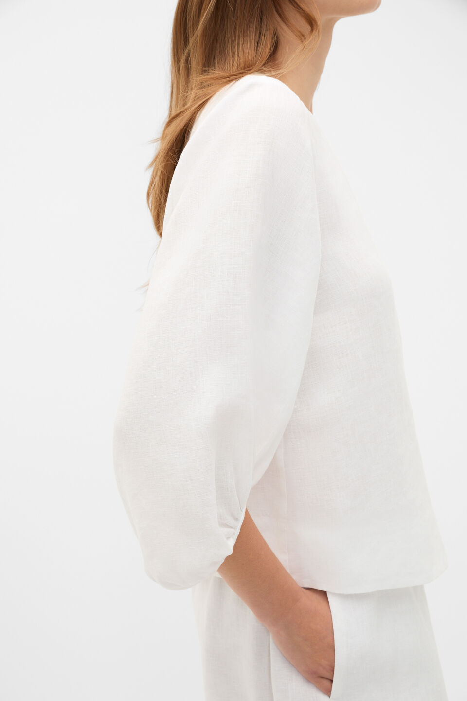 Core Linen Balloon Sleeve Top  Whisper White