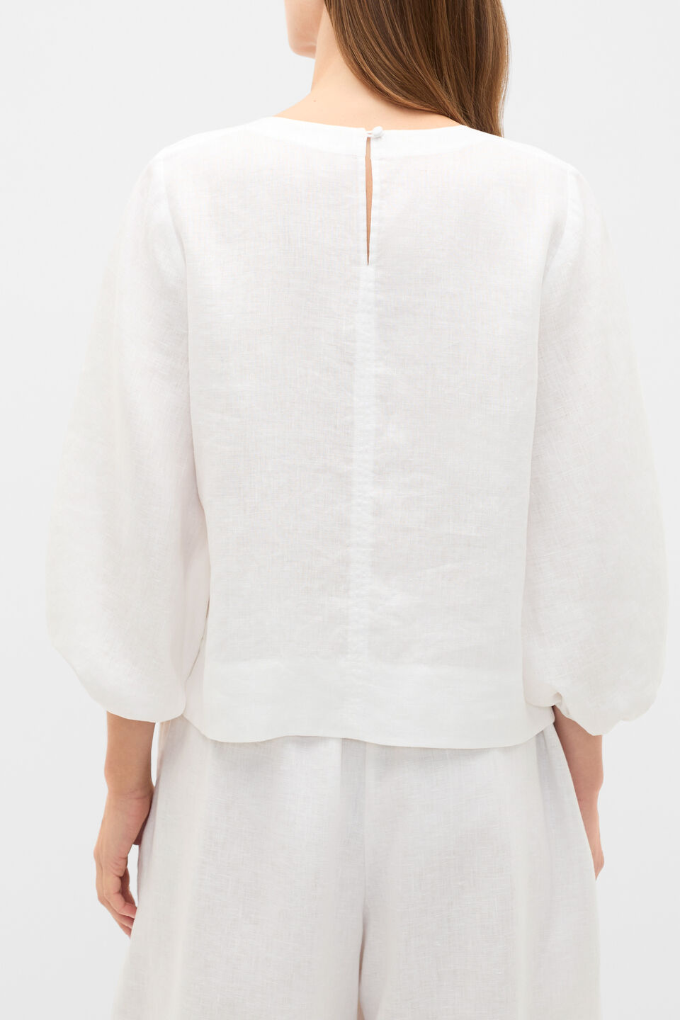 Core Linen Balloon Sleeve Top  Whisper White