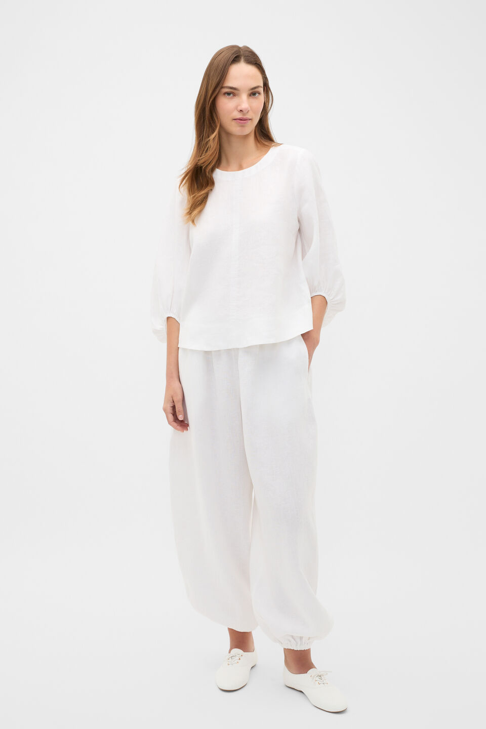 Linen Balloon Tie Pant  Whisper White