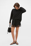 Crinkled Satin Lace Trim Short  Black  hi-res