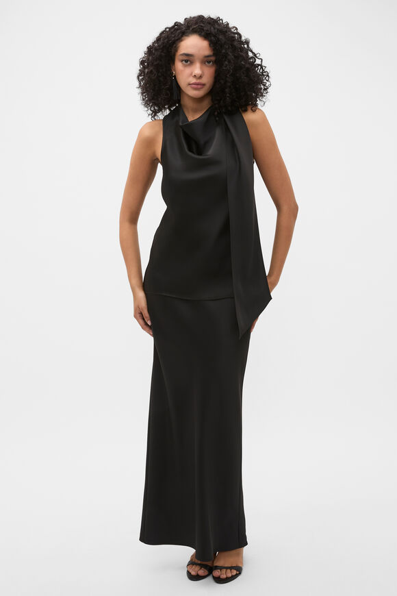90s Satin Wrap Neck Top  Black  hi-res