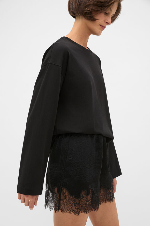 Cotton Relaxed Long Sleeve Top  Black  hi-res