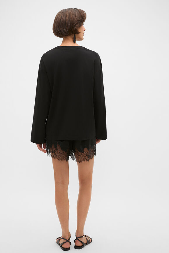 Cotton Relaxed Long Sleeve Top  Black  hi-res