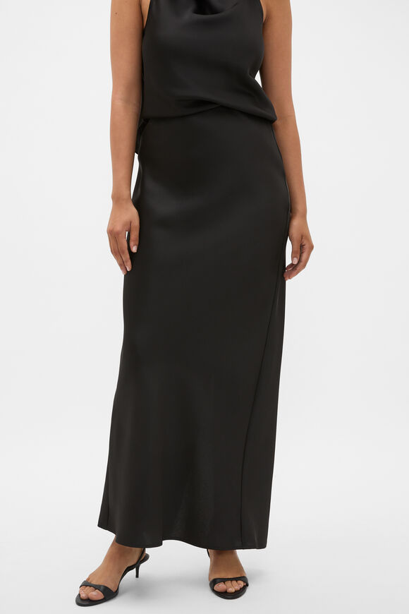 Satin Slip Column Skirt  Black  hi-res