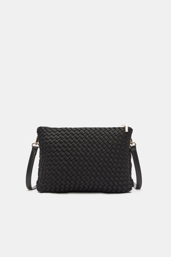 Woven Textured Mutli Pocket Bag  Black  hi-res