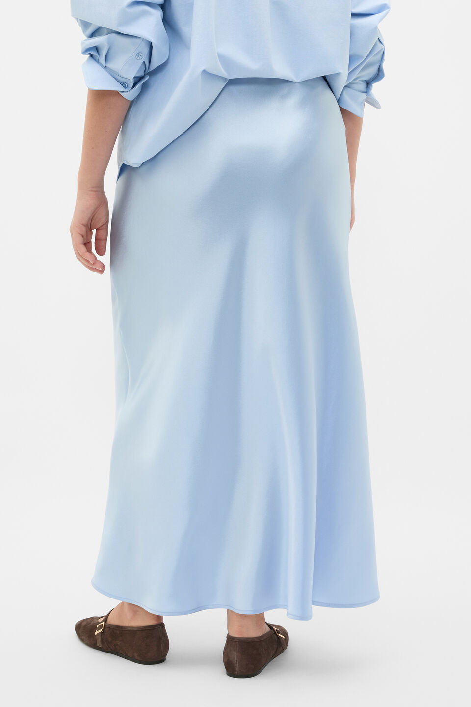 Satin Maxi Bias Skirt  Arctic Blue