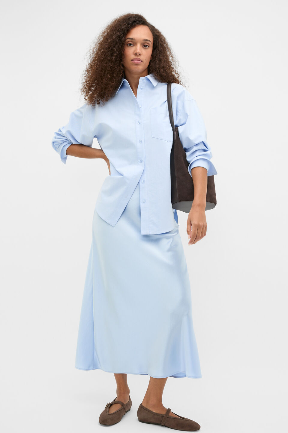 Satin Maxi Bias Skirt  Arctic Blue
