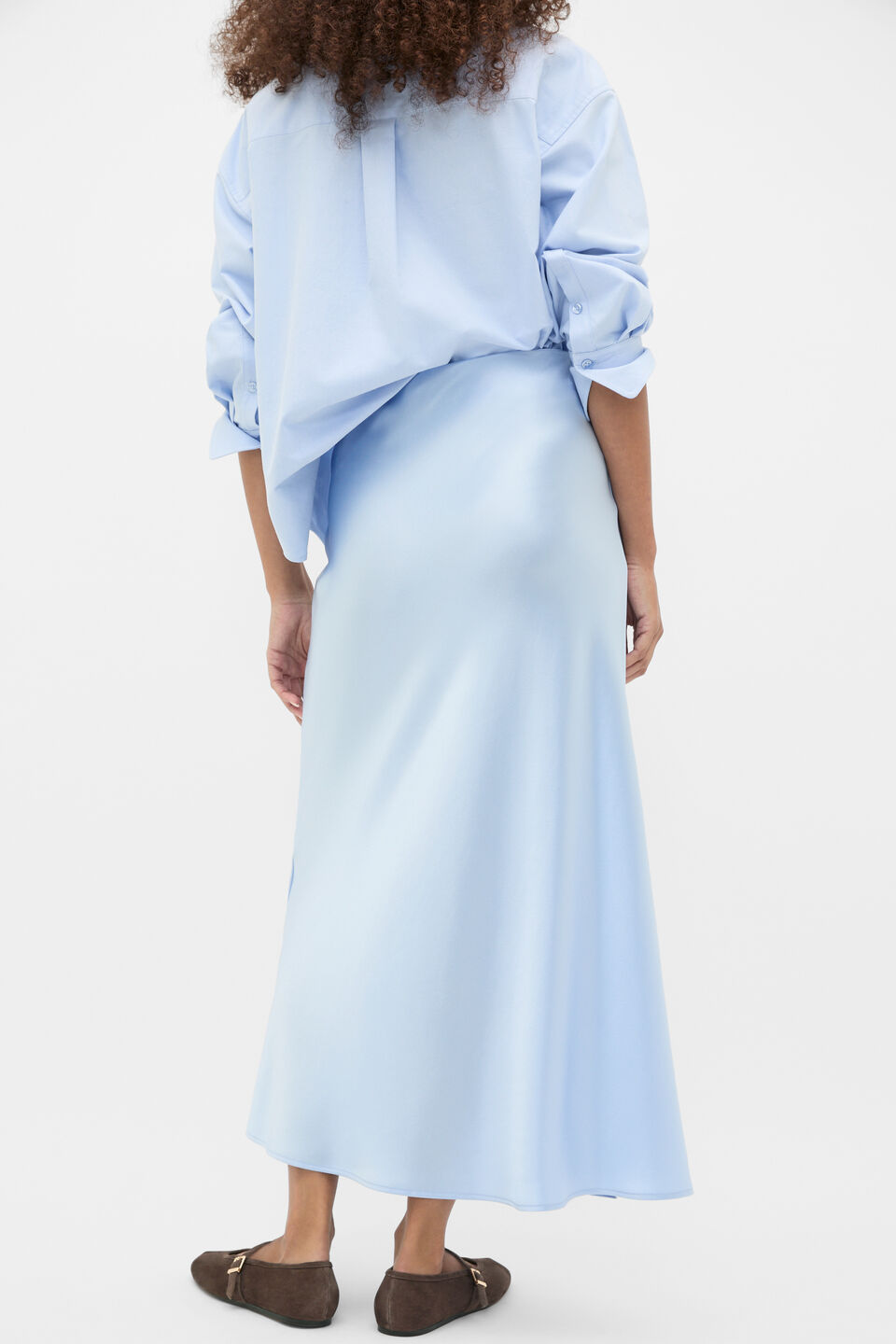Satin Maxi Bias Skirt  Arctic Blue