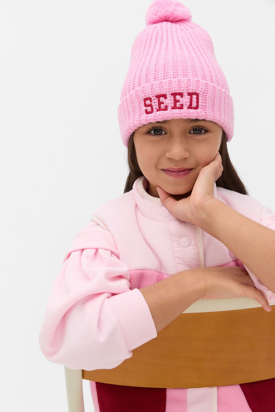 Seed Embroidered Beanie  Candy Pink